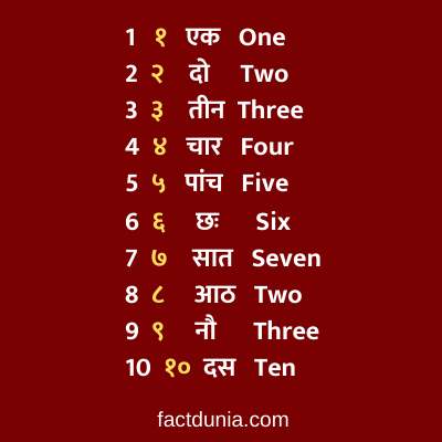 Hindi numbers 1-10 tak
