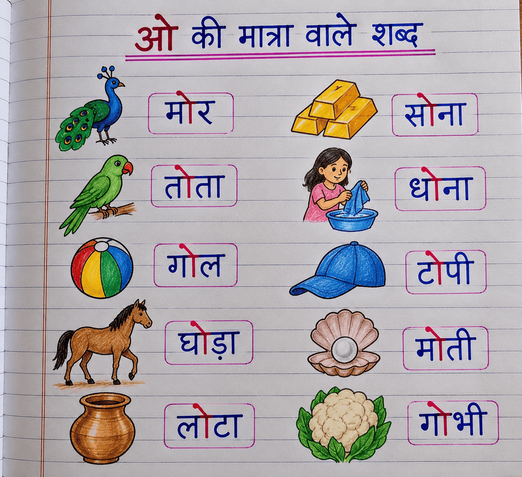 ओ की मात्रा वाले शब्द